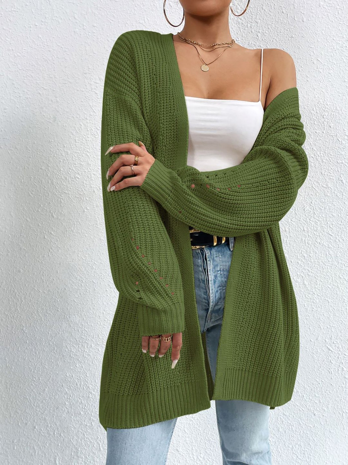 Allegra K Solid Color Long Sleeves Ribbed Knit Cardigan