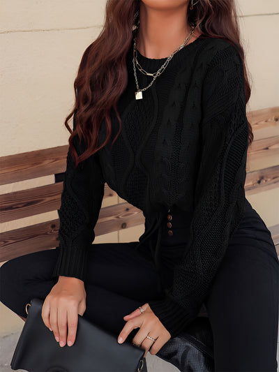 Twist Knit Long Sleeves Lace-Up Cropped Sweater