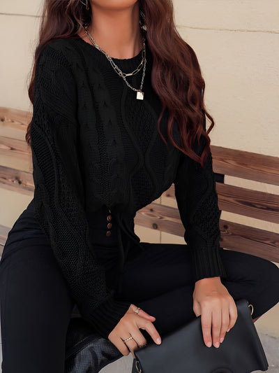 Twist Knit Long Sleeves Lace-Up Cropped Sweater