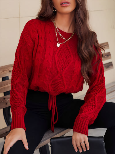 Twist Knit Long Sleeves Lace-Up Cropped Sweater