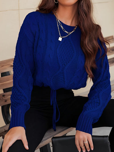 Twist Knit Long Sleeves Lace-Up Cropped Sweater