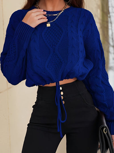 Twist Knit Long Sleeves Lace-Up Cropped Sweater