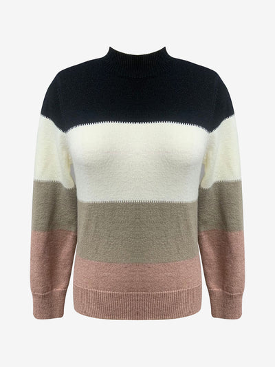 Colorblock Mock Neck Long Sleeve Pullover Sweater