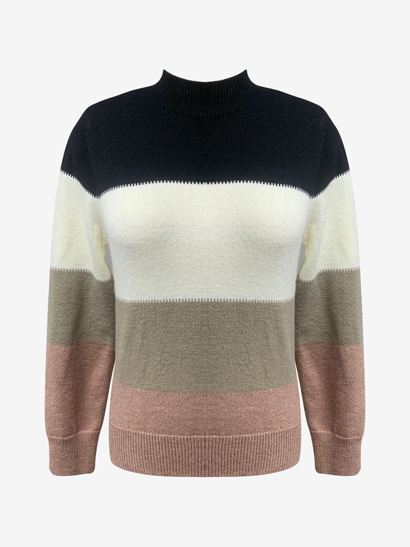 Allegra K Colorblock Mock Neck Long Sleeve Pullover Sweater