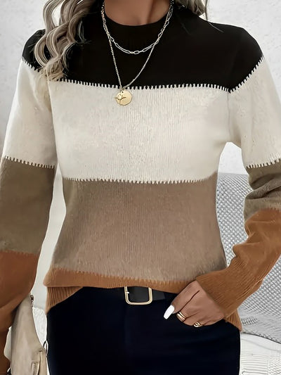 Colorblock Mock Neck Long Sleeve Pullover Sweater