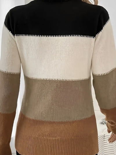 Colorblock Mock Neck Long Sleeve Pullover Sweater