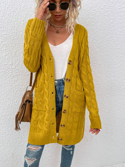 Long Sleeves Cable Knit Button Down Cardigan