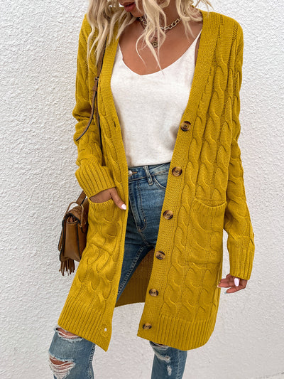 Long Sleeves Cable Knit Button Down Cardigan