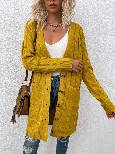 Long Sleeves Cable Knit Button Down Cardigan