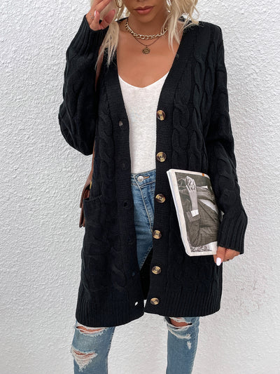 Long Sleeves Cable Knit Button Down Cardigan