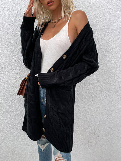 Long Sleeves Cable Knit Button Down Cardigan