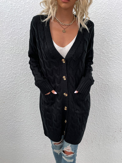 Long Sleeves Cable Knit Button Down Cardigan