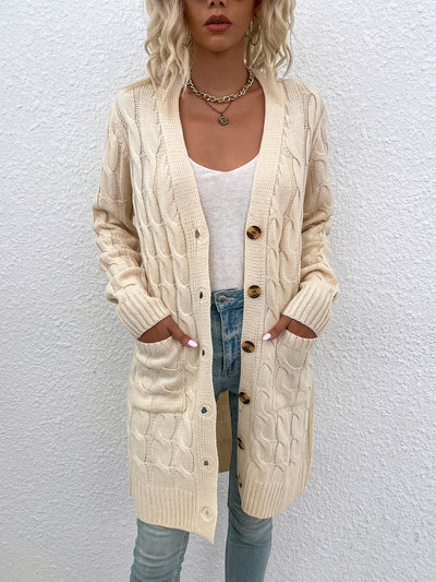 Long Sleeves Cable Knit Button Down Cardigan