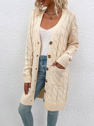 Long Sleeves Cable Knit Button Down Cardigan