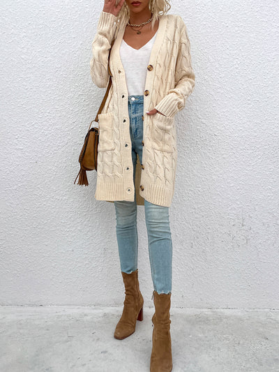 Long Sleeves Cable Knit Button Down Cardigan