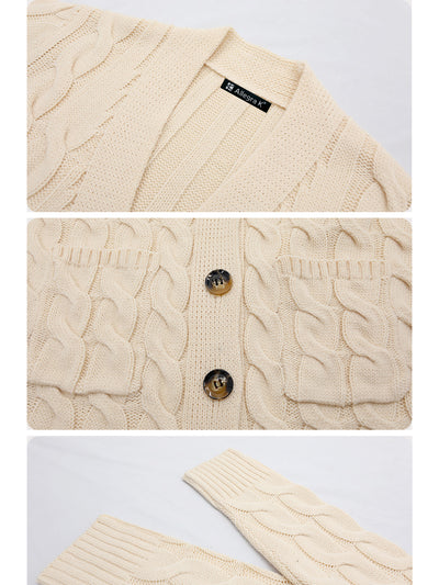 Long Sleeves Cable Knit Button Down Cardigan