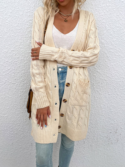 Long Sleeves Cable Knit Button Down Cardigan