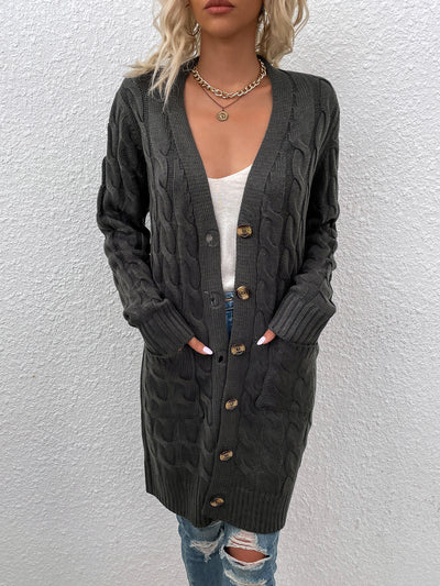 Long Sleeves Cable Knit Button Down Cardigan