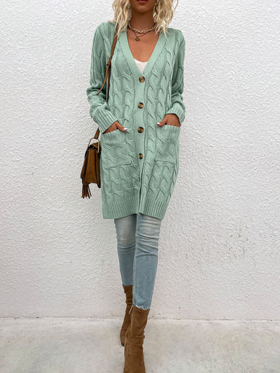 Long Sleeves Cable Knit Button Down Cardigan