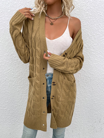 Long Sleeves Cable Knit Button Down Cardigan