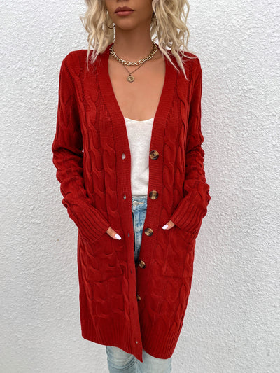 Long Sleeves Cable Knit Button Down Cardigan