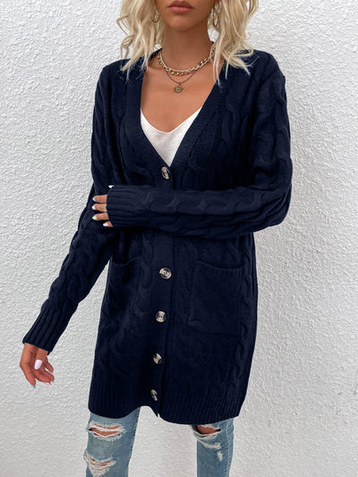 Long Sleeves Cable Knit Button Down Cardigan