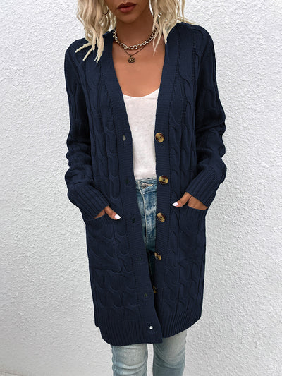 Long Sleeves Cable Knit Button Down Cardigan