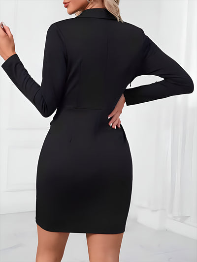 Shawl Collar Long Sleeves Ruched Mini Sheath Dress