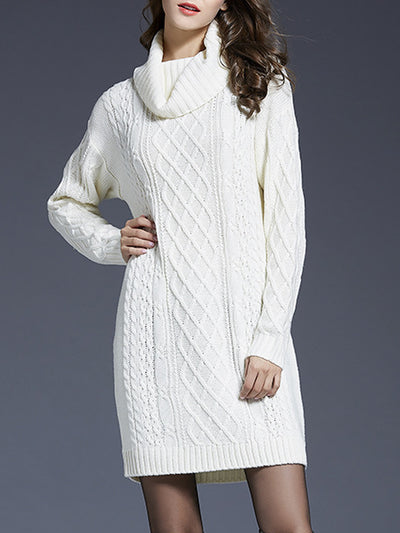 Turtle Neck Twist Knit Long Sleeves Mini Sweater Dress