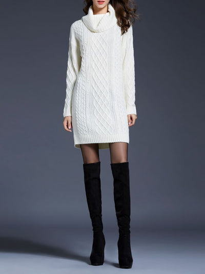 Turtle Neck Twist Knit Long Sleeves Mini Sweater Dress