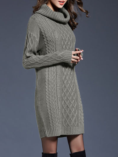 Turtle Neck Twist Knit Long Sleeves Mini Sweater Dress