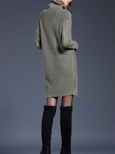 Turtle Neck Twist Knit Long Sleeves Mini Sweater Dress