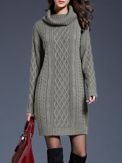 Turtle Neck Twist Knit Long Sleeves Mini Sweater Dress