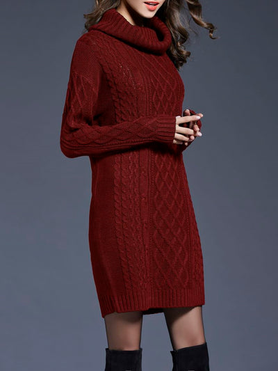 Turtle Neck Twist Knit Long Sleeves Mini Sweater Dress