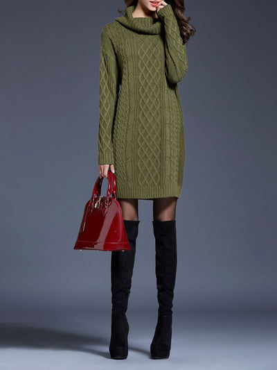 Turtle Neck Twist Knit Long Sleeves Mini Sweater Dress