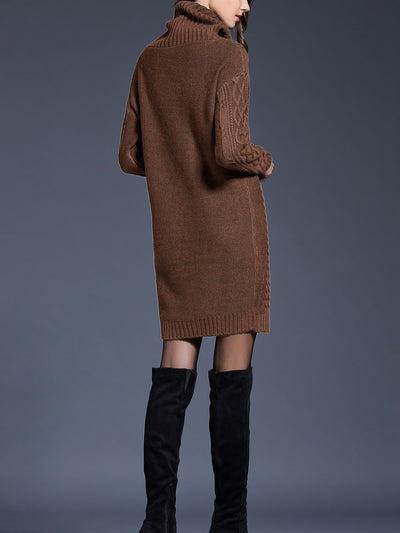 Turtle Neck Twist Knit Long Sleeves Mini Sweater Dress