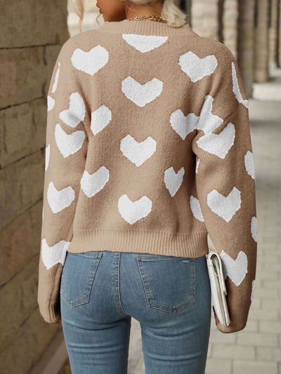 Heart Long Sleeves Round Neck Pullover Sweater