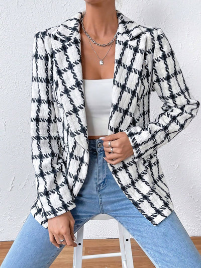 Notched Lapel Long Sleeves Textured Buttoned Blazer