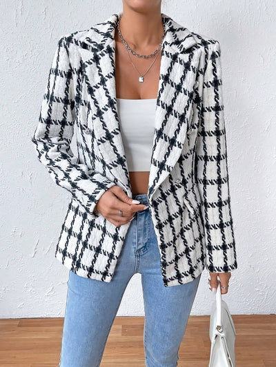 Notched Lapel Long Sleeves Textured Buttoned Blazer