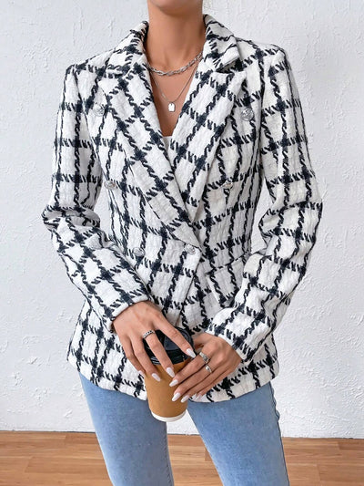 Notched Lapel Long Sleeves Textured Buttoned Blazer