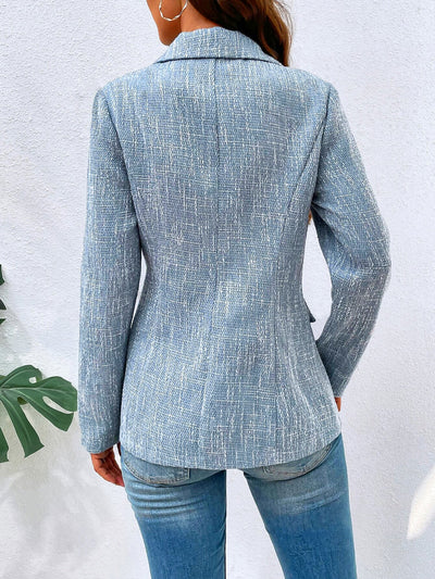 Notched Lapel Long Sleeves Textured Buttoned Blazer