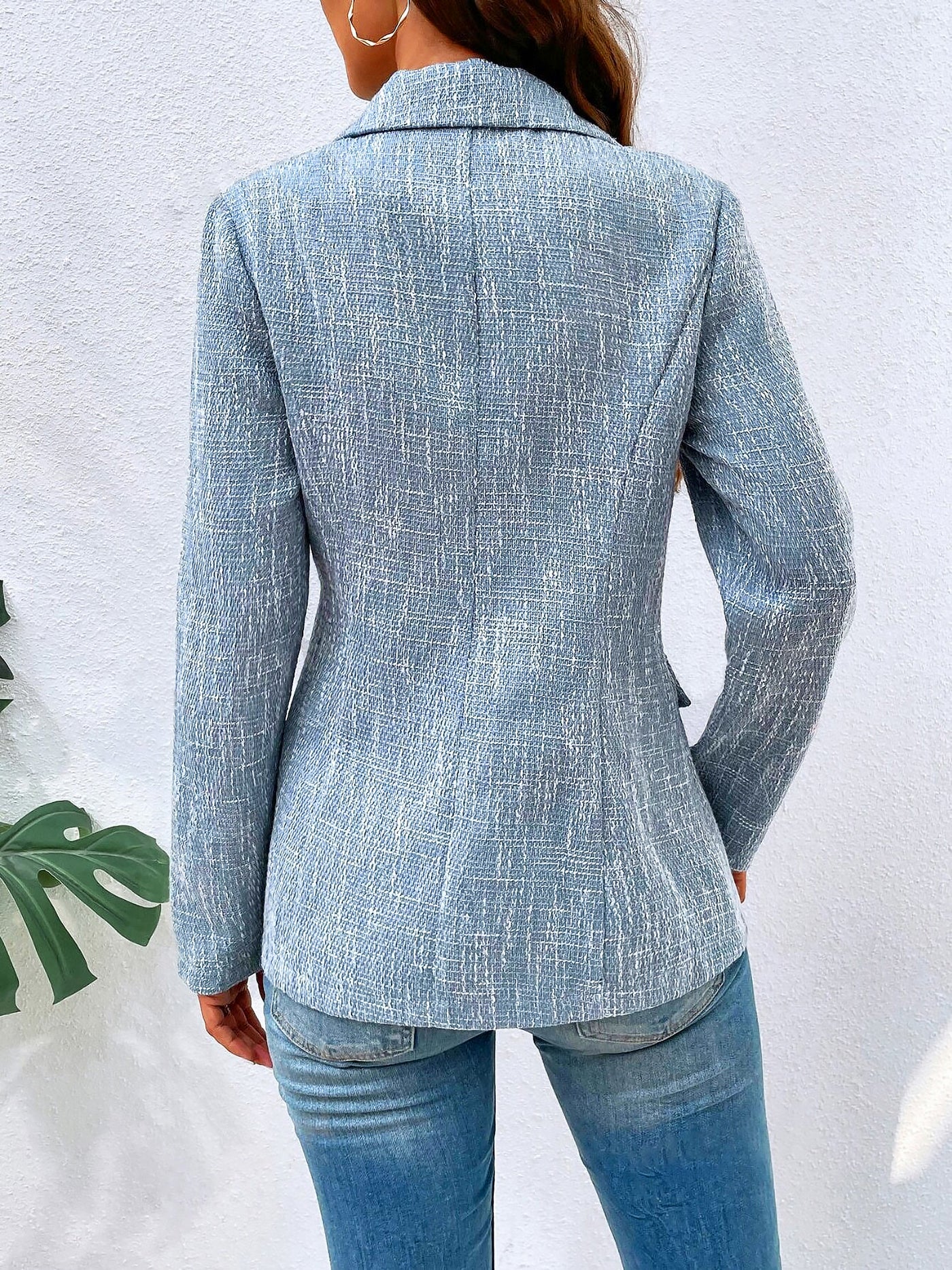 Allegra K Notched Lapel Long Sleeves Textured Buttoned Blazer