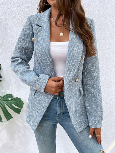 Notched Lapel Long Sleeves Textured Buttoned Blazer