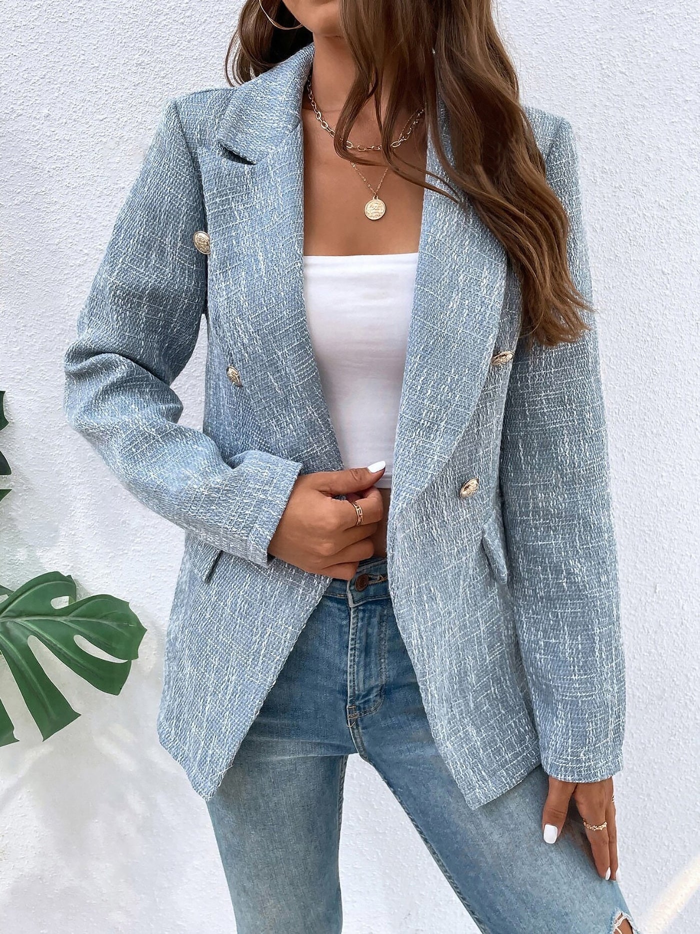 Allegra K Notched Lapel Long Sleeves Textured Buttoned Blazer