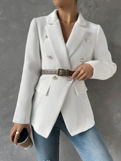 Notched Lapel Long Sleeves Textured Buttoned Blazer