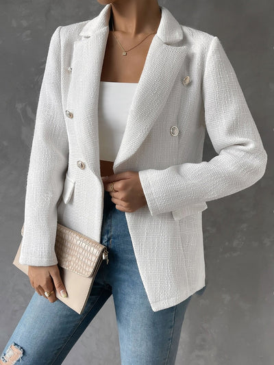 Notched Lapel Long Sleeves Textured Buttoned Blazer