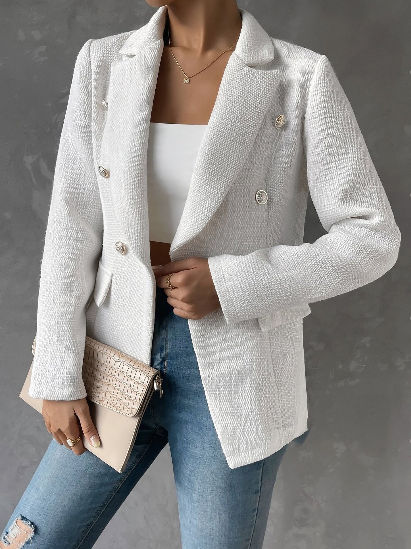 Allegra K Notched Lapel Long Sleeves Textured Buttoned Blazer