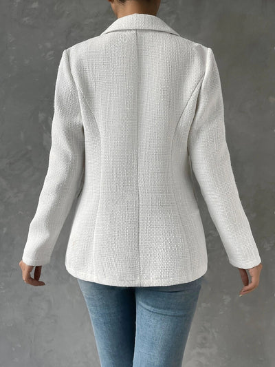 Notched Lapel Long Sleeves Textured Buttoned Blazer