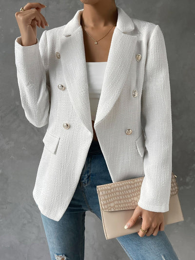 Notched Lapel Long Sleeves Textured Buttoned Blazer