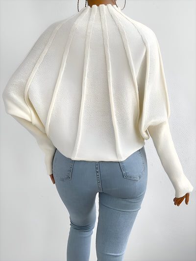 Mock Neck Ribbed Knit Pullover Bat Sleeves Sweater